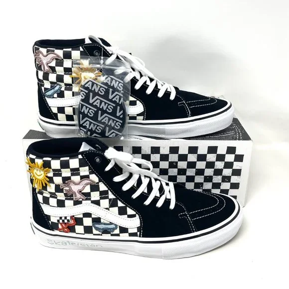 💖MEGA SALE💖Vans Sk8 Hi Men  Checkered Black White Skate Sun   VN0A5FCC89C - Picture 4 of 11
